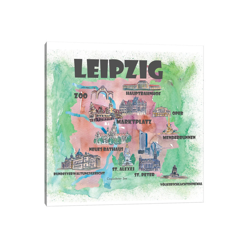 Leipzig, Germany Travel Poster by Markus & Martina Bleichner - Wrapped Canvas Gallery-Wrapped Canvas Giclée