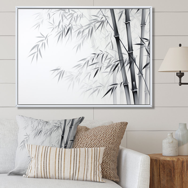Bambou sauvage noir et blanc V - Bambou, art mural, salon_106636, H 24 po x l 32 po x P 1 po, Cadre naturel flottant