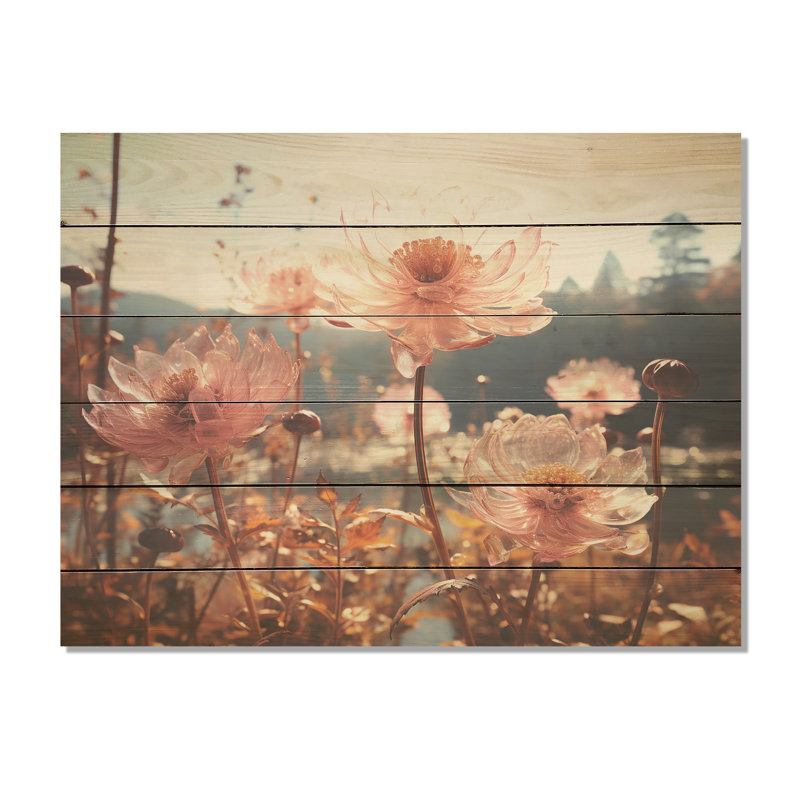 Floral Meadow Delight - Art mural sur bois de pin naturel, H 30 po x l 40 po