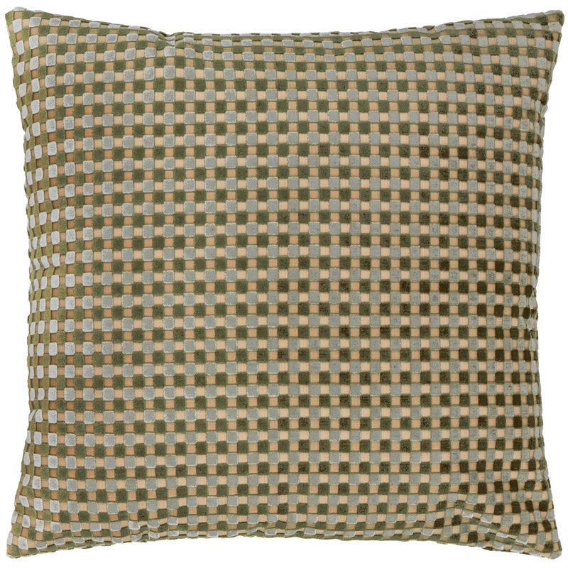 Checkered Blue Square Throw Cushion Cover, Green Plaid