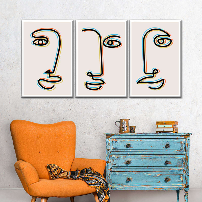Abstrait visages en couleurs holographiques, reproduction sur toile, H 27 po x l 56 po x P 1,25 po