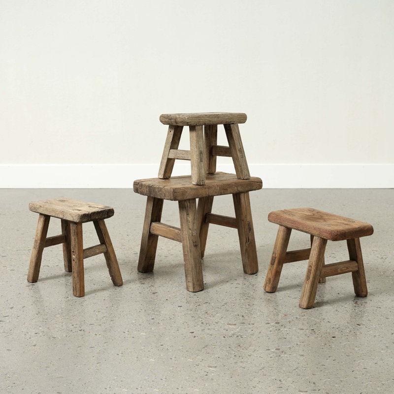 11-inch W Rustic Vintage Mini Stool Rectangular Wooden Accent with Weathered Natural Finish