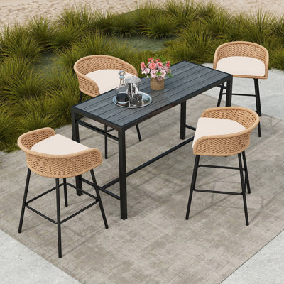 Ensemble repas d'extérieur rectangulaire pour 4 personnes avec coussins Carvin