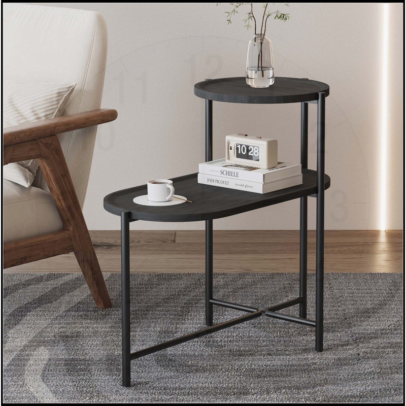 Modern 2-tier Coffee Table with Wood Storage Shelf and Stylish Design, Black