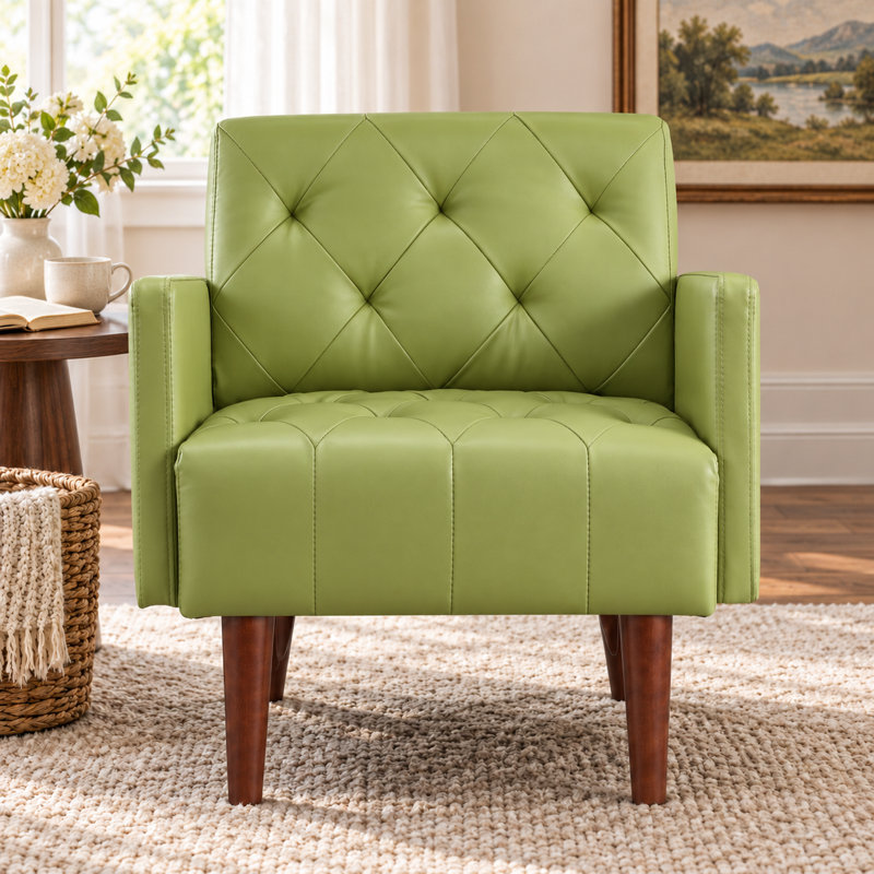Fauteuil capitonné l 29,1 po Couey, Similicuir vert