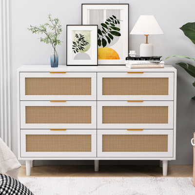 Commode de rangement de 44,07 po, blanche. Idéal pour la chambre à coucher et le salon, armoire blanche organisée de 6 pièces.