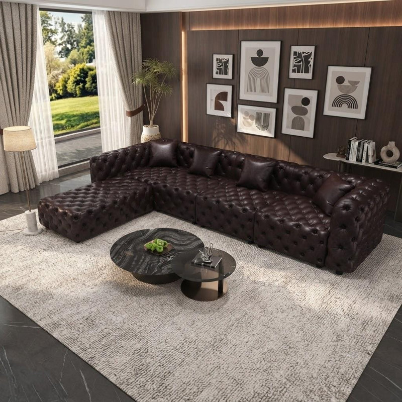 Canapé modulaire en cuir synthétique modulaire de 134,4 po Guilherme