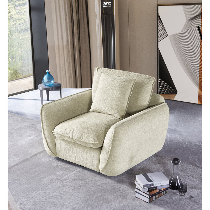 Upholstered 44" W Swivel Chair Accent Armchair Flared Arms, Down-Filled Deep Seat, Sand Chenille