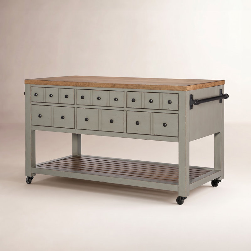 Marionville Kitchen Island with Drawers and Shelves, Green