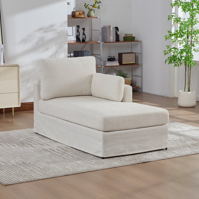 Canapé-lit modulaire en chenille de 31,9 po de largeur avec coussin droit, Ivoire ivoire