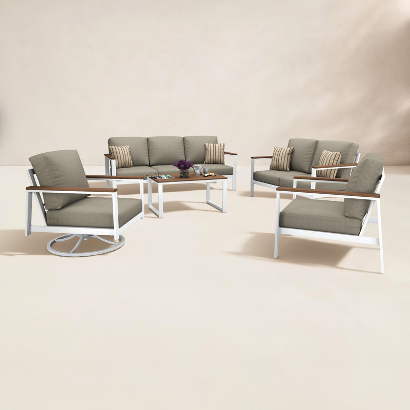 Townsend 7 Person Seating Group With Sunbrella Cushions, Brown, Spectrum Dove