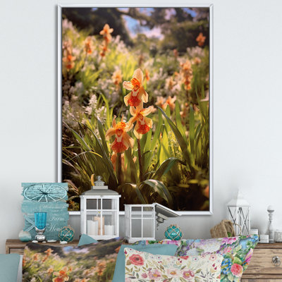 Orange, orchidées exotiques, vert, élégance