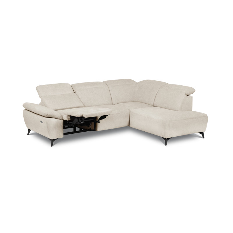 Relaxio Stylish Corner Sofa with Power Reclining & Multi Position Headrests & Adjustable Armrest, Cream, Right Hand Facing