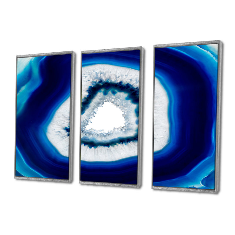 «Slice Of Blue Agate Crystal», ensemble de 3 toiles encadrées, H 40 po x l 60 po, Argent argent