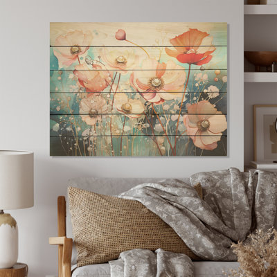 Vibrant Floral Oasis Field I - Fleur, art mural sur bois de pin naturel