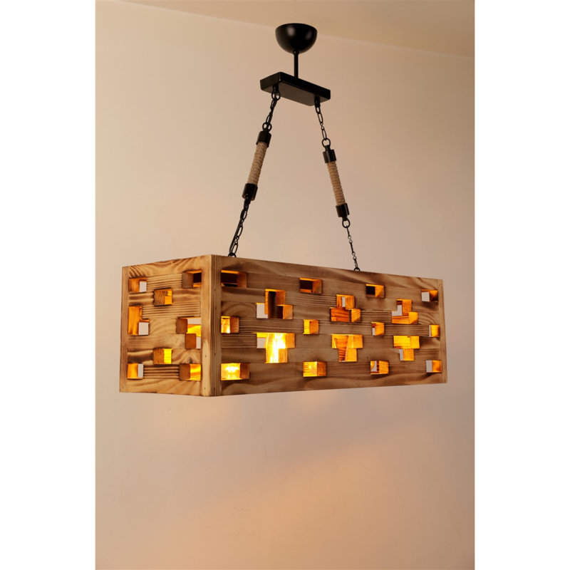 Lustre rectangulaire à 4 lumières Collier, Chêne