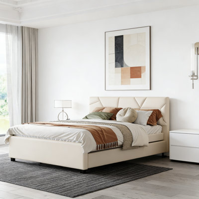 This Extra-Large, Thick-Soled Mattress Features A Soft, Skin-Friendly Beige Linen Fabric And A Brick-Patterned Headboard With Double XL Trolleys, Combining Both Style And Practicality.
