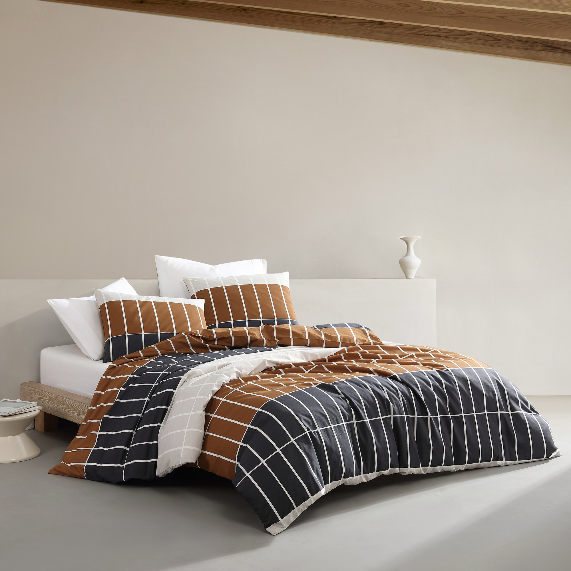 Marimekko Tiiliskivi Raita Cotton Duvet Cover Set, Queen Duvet Cover + 2 Standard Shams
