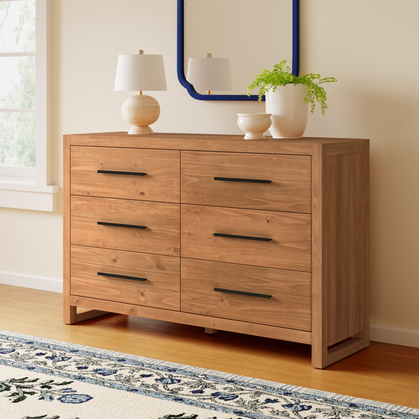 Modica 6 Drawer 60'' W Dresser Solid Wood Dresser, Brown Natural