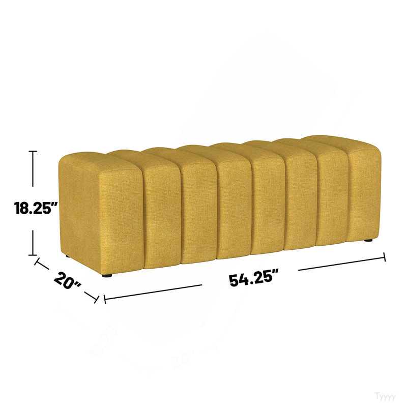 Banc rembourré en tissu capitonné, jaune moutarde, Jaune moutarde