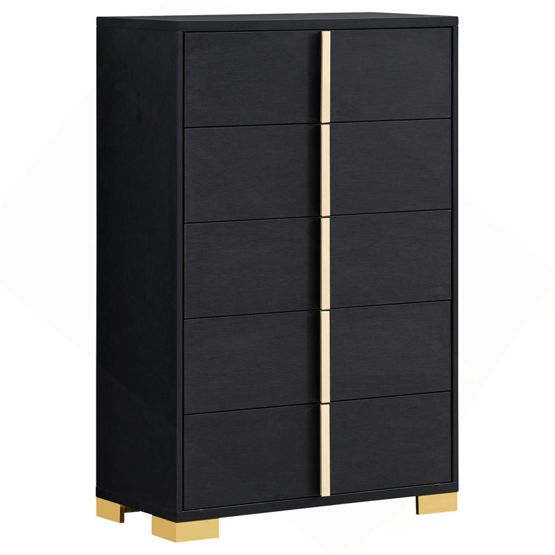 Commode moderne à 5 tiroirs, Noir