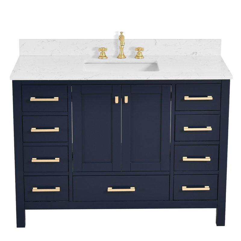 48-inch Bathroom Vanity With Engineered Stone Top, Blue, Gold