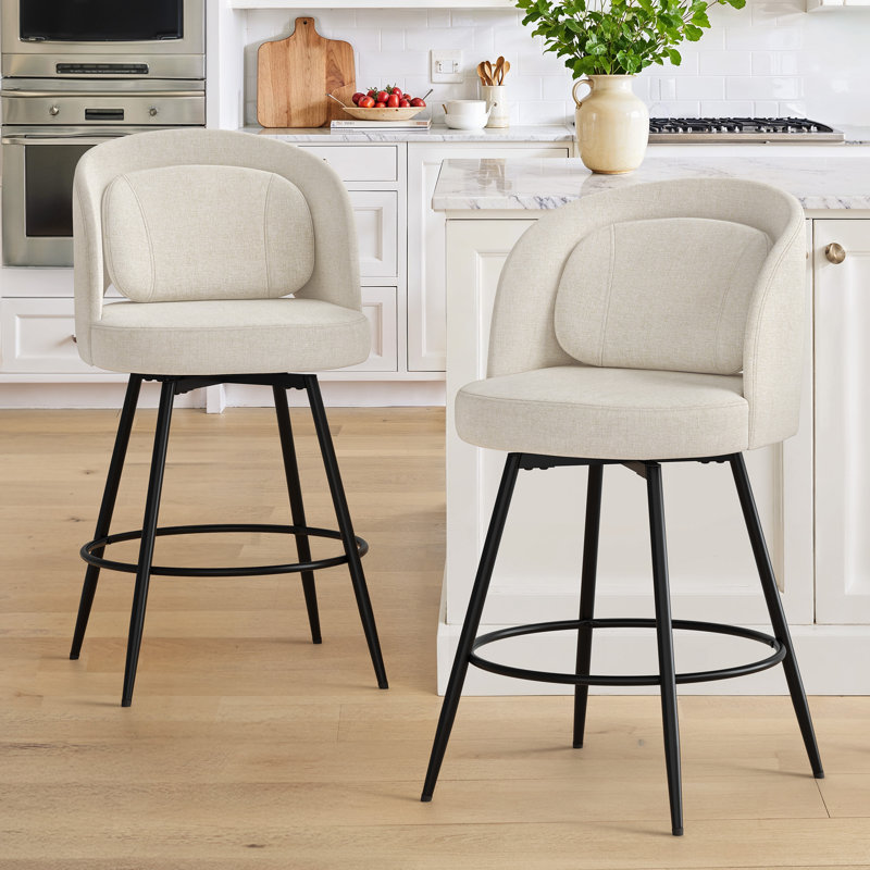 Tabouret de comptoir pivotant H 26 po avec structure en métal, Couleur lin / chenille, 2