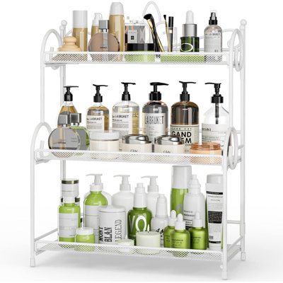 3-Tier Bathroom Organizer - Sink Organizer Spice Rack, Sturdy Metal Frame, Easy to Clean, Space-saving, Foldable, White
