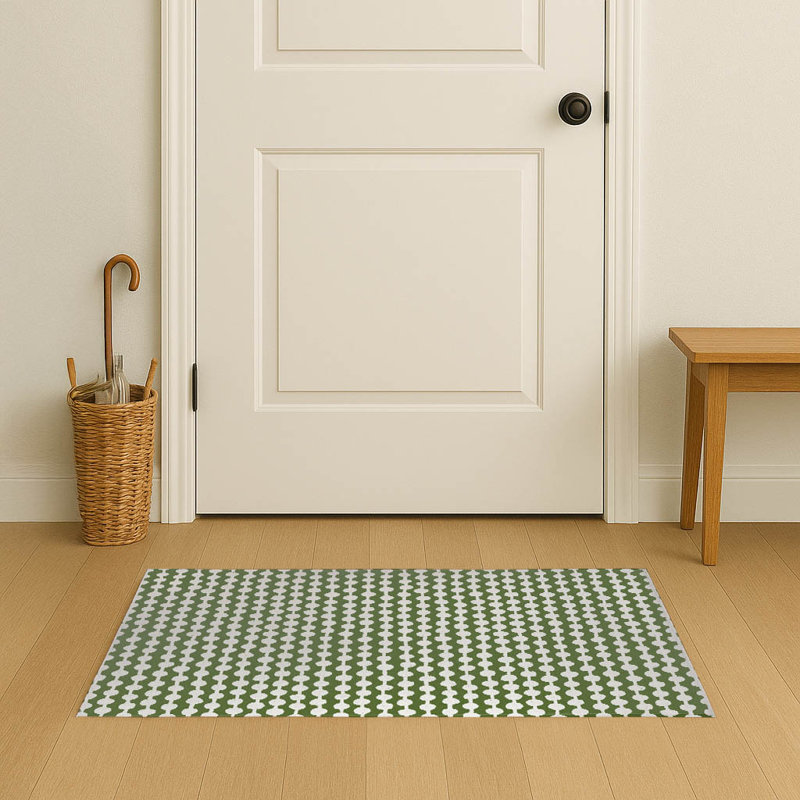 Dot Tied Indoor Doormat, 60" W x 84" L, Olive Green