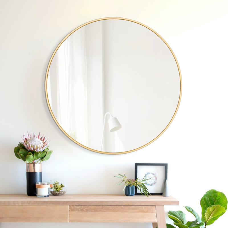 Miroir mural moderne à cadre rond, 30 po x 30 po, Or
