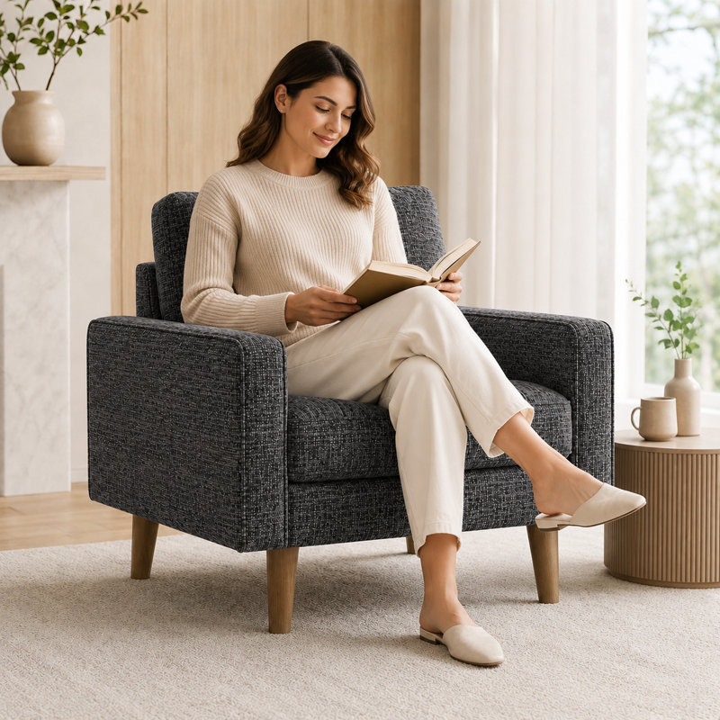 Fauteuil d'appoint Mid-Century, Lin gris foncé