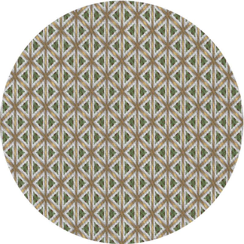Tapis brun/vert à motifs, Rond 3 pi