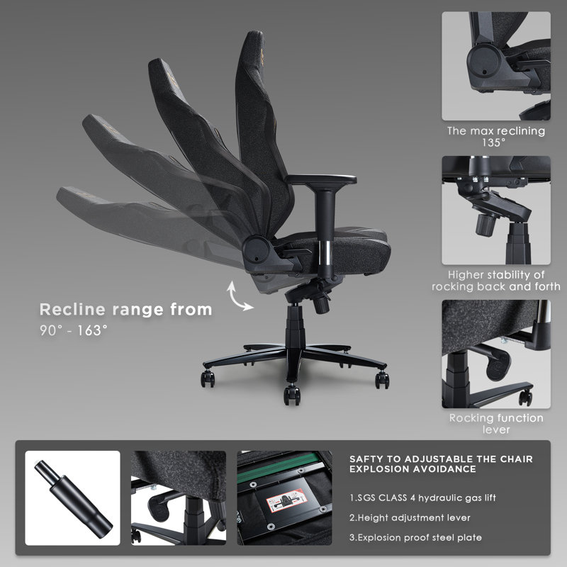 Adjustable Reclining Ergonomic Swiveling Pc & Racing Game Chair, Regular Size, 53.1" H x 29.1" W x 29.1" D