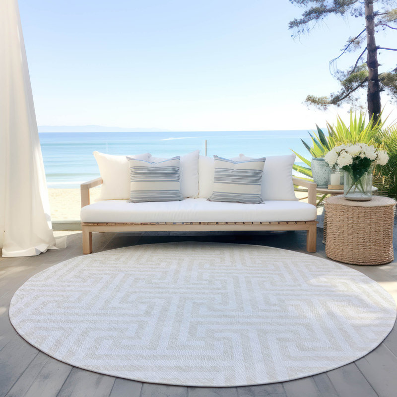 Washable Geometric Indoor / Outdoor Rug, Round 8'