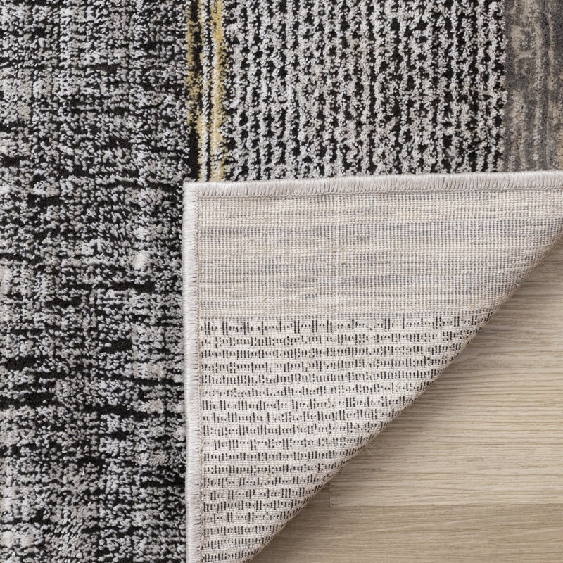 Tapis tissé à rayures beige, jaune et blanc, Rectangle 5 pi 3 po x 7 pi 7 po