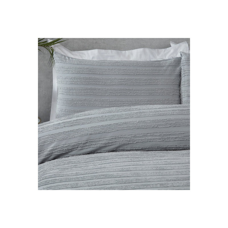 Dahani Cotton Striped Duvet Cover Set with Pillowcases Included, Kingsize - 2 Standard Pillowcases, Grey