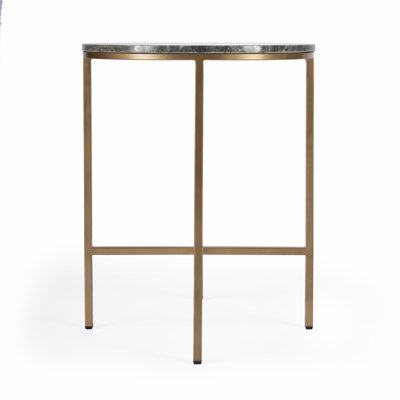  Modern 23" Brass and Gray Marble Round End Table