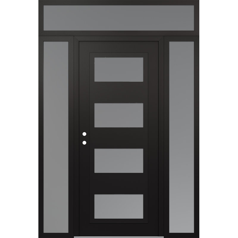Panneau d'entrée noir en acier noir / blanc avec 2 panneaux latéraux et porte d'entrée avant suspendue à traverse, Oui