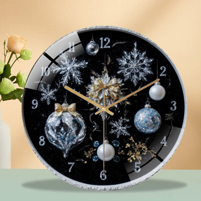 Horloge-visage-flocons de neige-ornements - horloge murale moderne en verre de 12 po