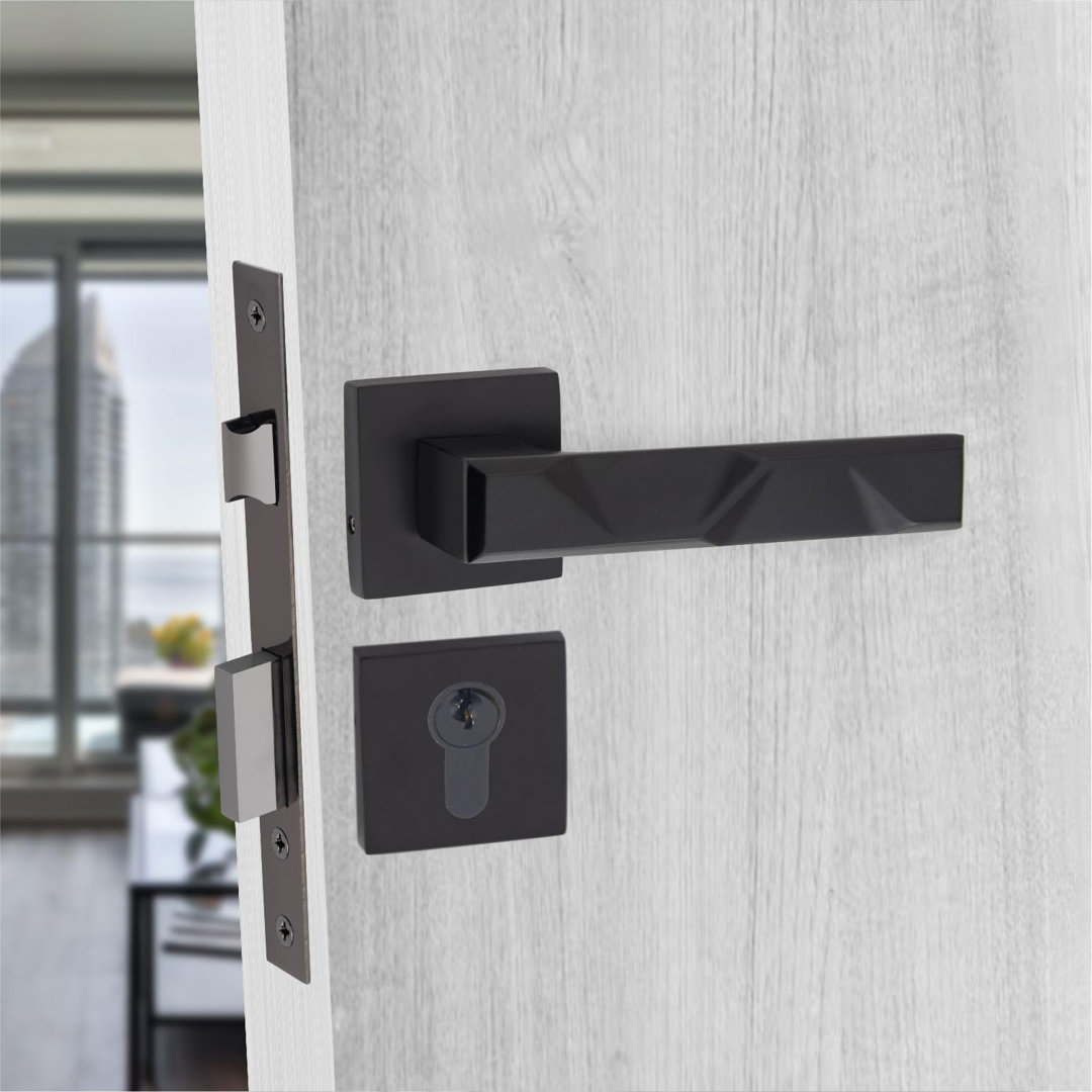 Modern Nova Euro Lock Door Handles in Matt Black Finish with 70mm Key and Barrell