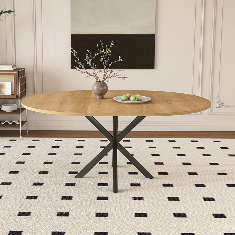 Table de salle à manger extensible ronde pour 2 à 6 personnes, table extensible avec base en acier au carbone, mobilier moderne peu encombrant