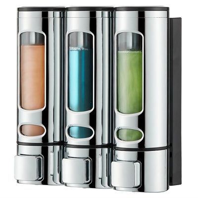 Shampoo And Conditioner Dispenser,Shower Shampoo Dispenser 3 Chamber No Drilled Shampoo Dispenser,Shower Wall Mounted Shower Dispenser Body Wash Dispenser.(Chrome)