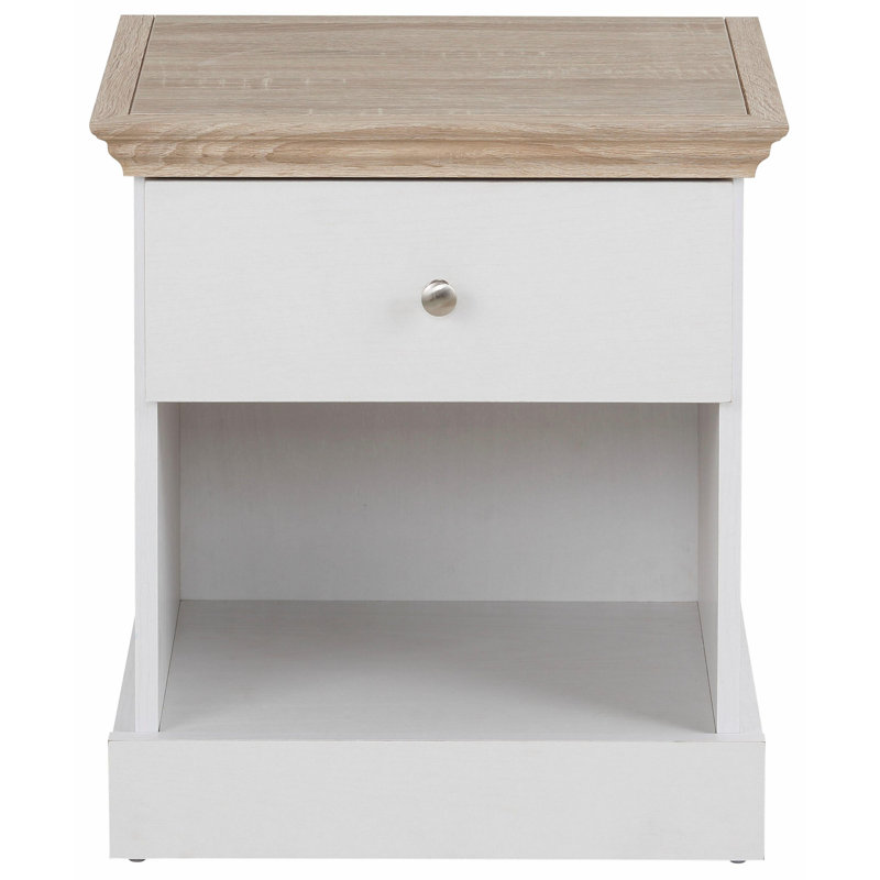 1 Drawer Bedside Table Modern, White/Oak