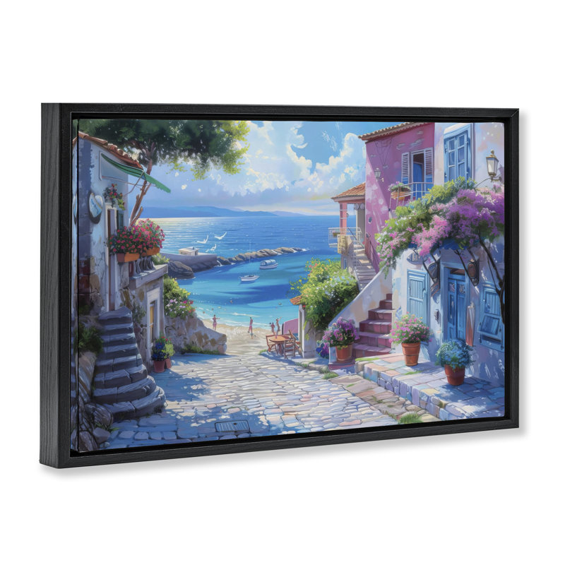 Cadre flottant Seaside Village Cobblestones, design par LSR Design Studio, Cadre flottant noir de jais, H 21 po x l 31 po