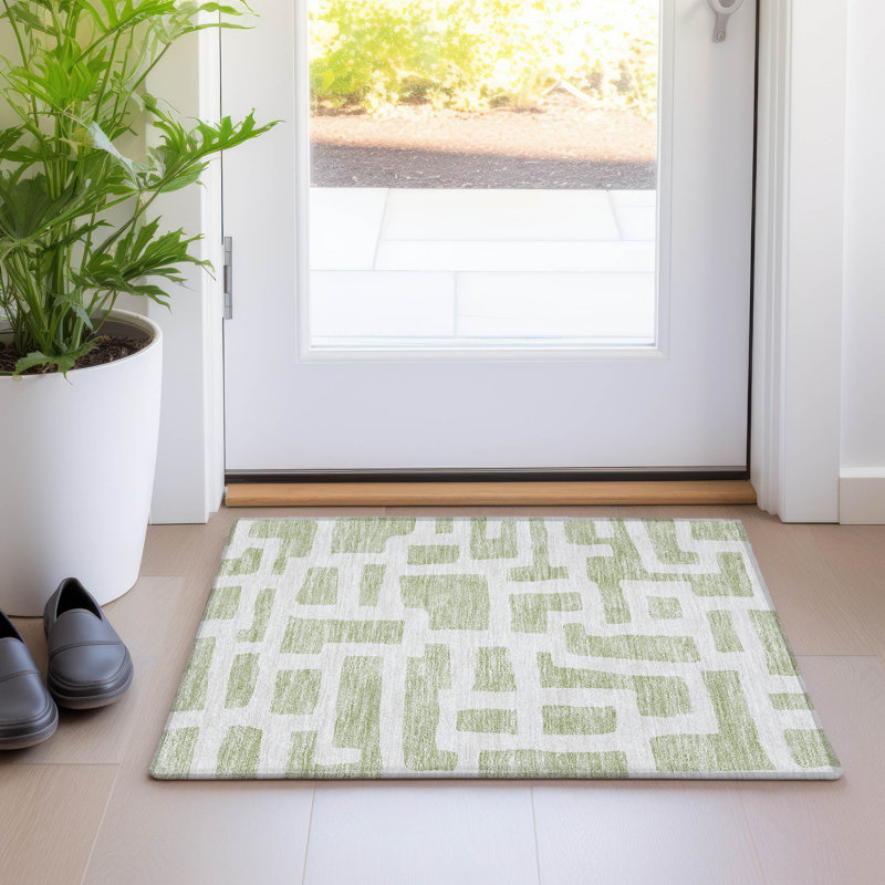 Premium Machine Washable Prisco Aloe Rug, Rectangle 1'8" x 2'6"