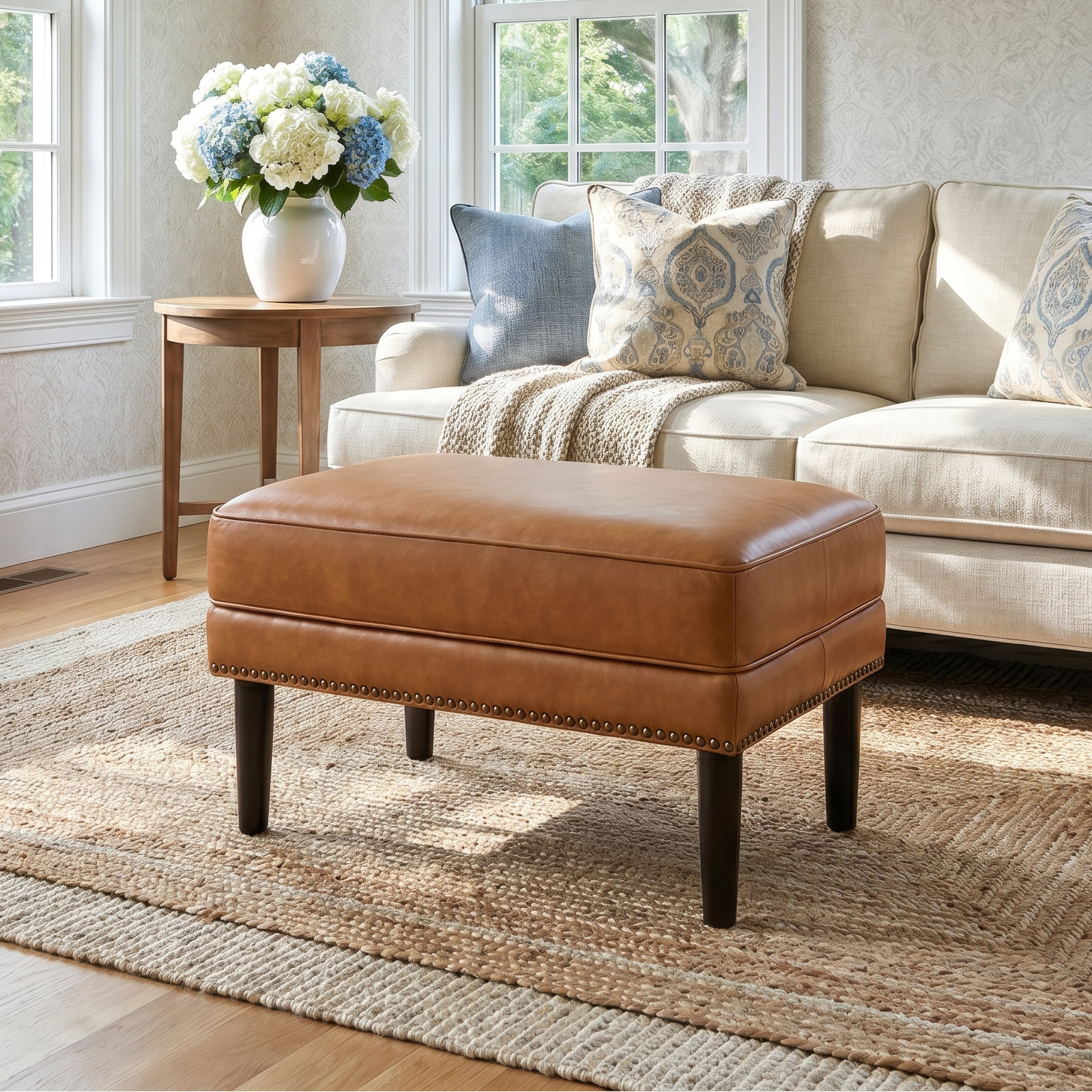 Woodford 31" Genuine Leather Ottoman
