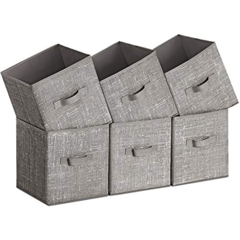 Storage Cubes, 11-Inch Non-Woven Fabric Bins With Double Handles, Set Of 6, Closet Organizers For Shelves, Foldable, For Clothes, Taupe