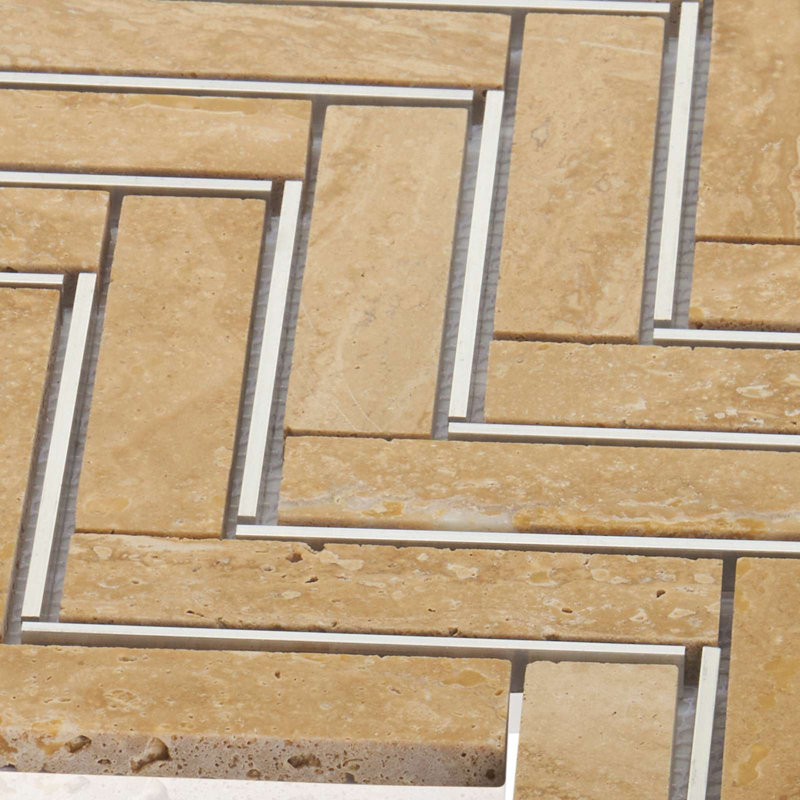 1" x 12" Natural Stone Mosaic Sheet Tile, Beige