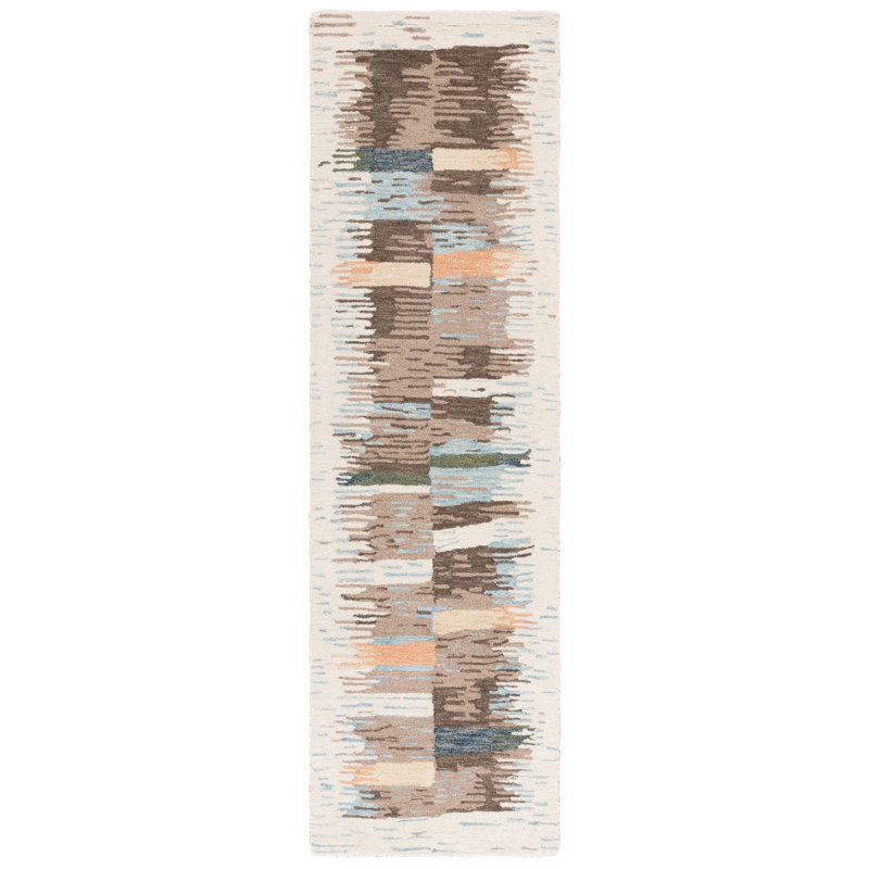Aninda Ebony Hand Tufted Wool/Cotton Abstract Rug in Blue/Brown, Runner 2'3" x 8'