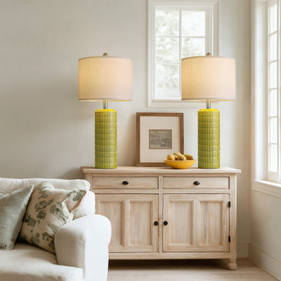 Lampe de table moderne en céramique verte minimaliste de 27,5,, idéale pour les salons, les chambres à coucher et les bureaux